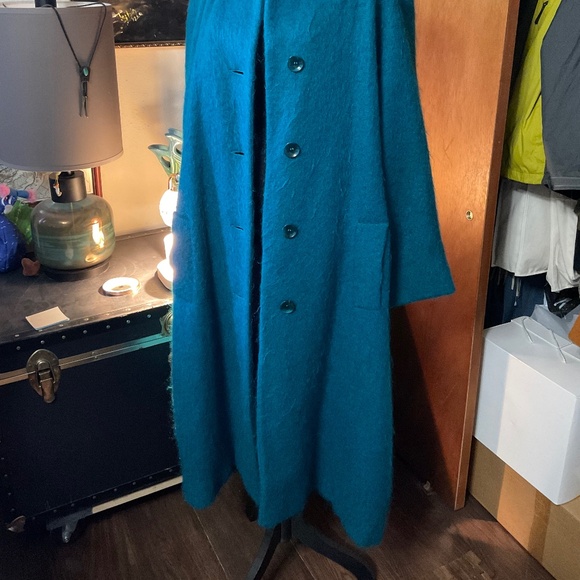 Vintage Green Blue Mohair Duster Coat - Picture 3 of 9